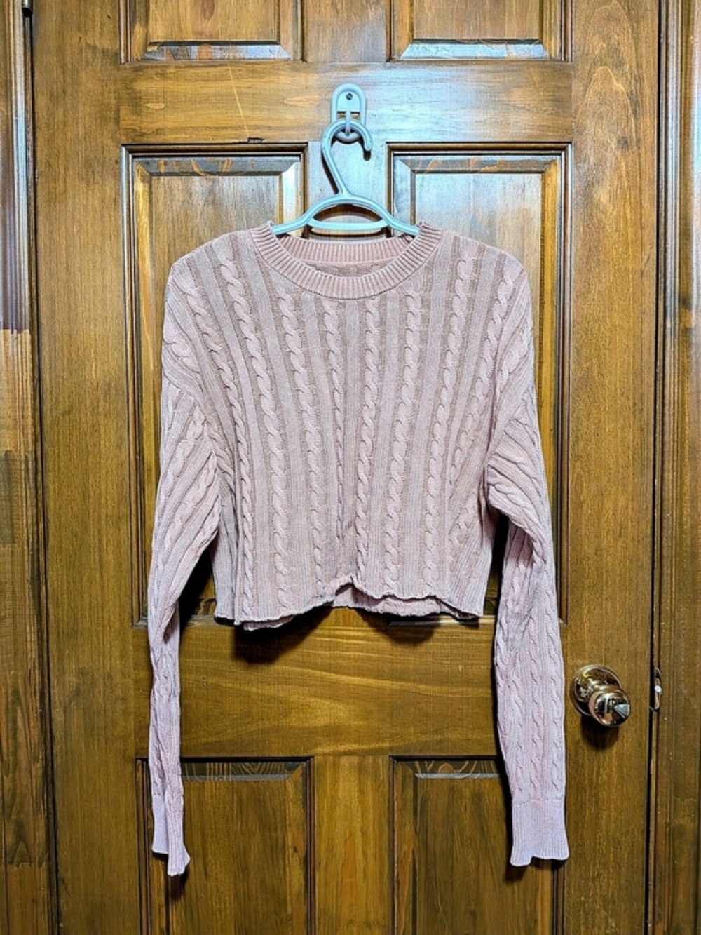 Aerie Cable Knit Cropped Sweater in Washed red-brown Size Medium